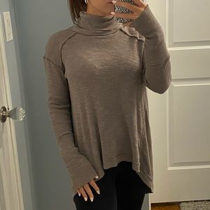 Free People Taupe Open Back Turtleneck Top